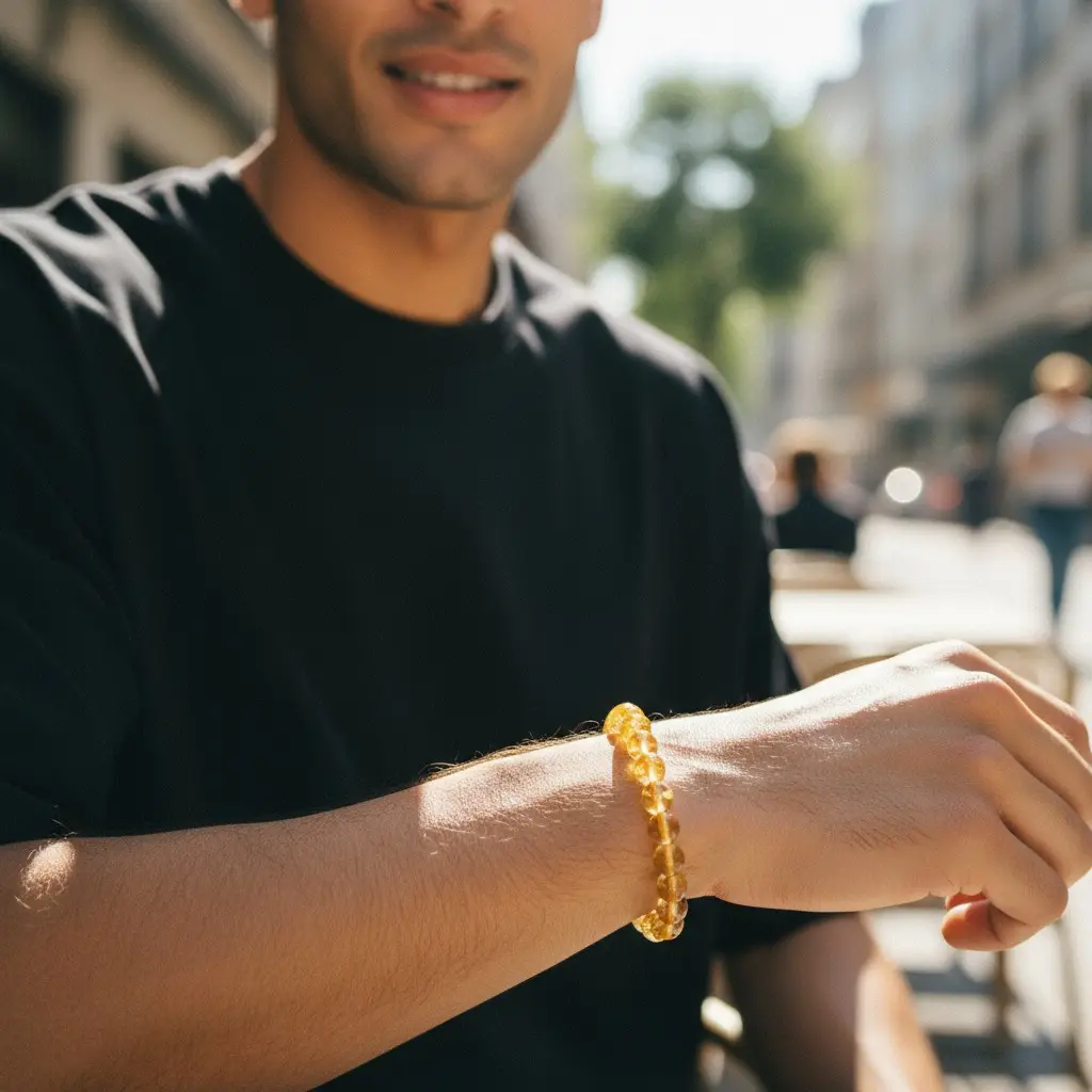 Men wearing citrine crystal bracelet gehana mahal