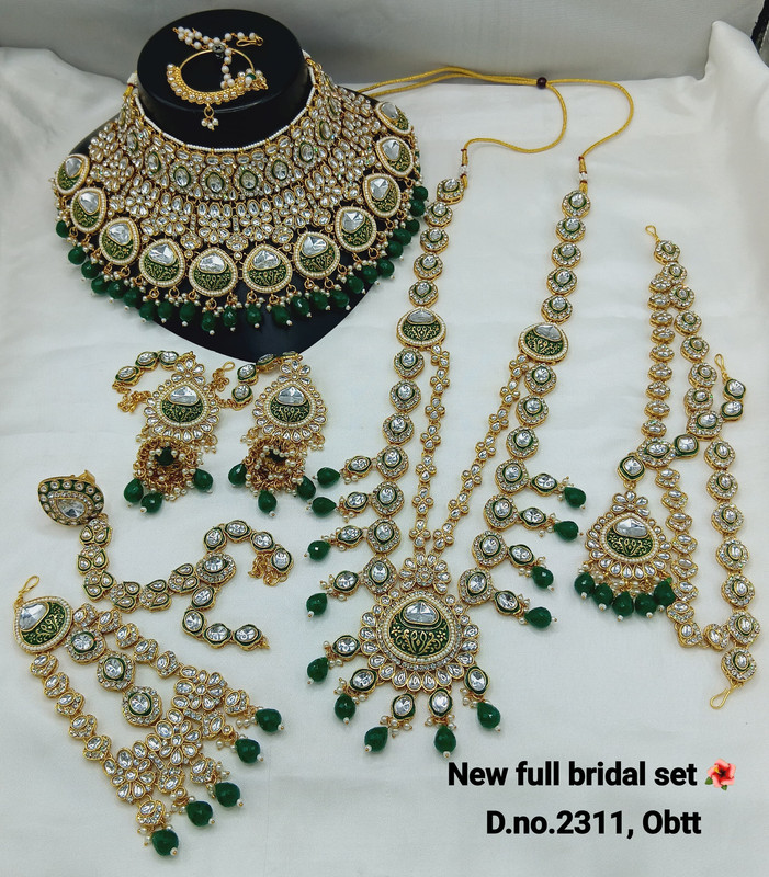 [Bridal 2311 Green] Desi Ethnic Green Kundan Choker Necklace Earring Jewellery Set For Bride