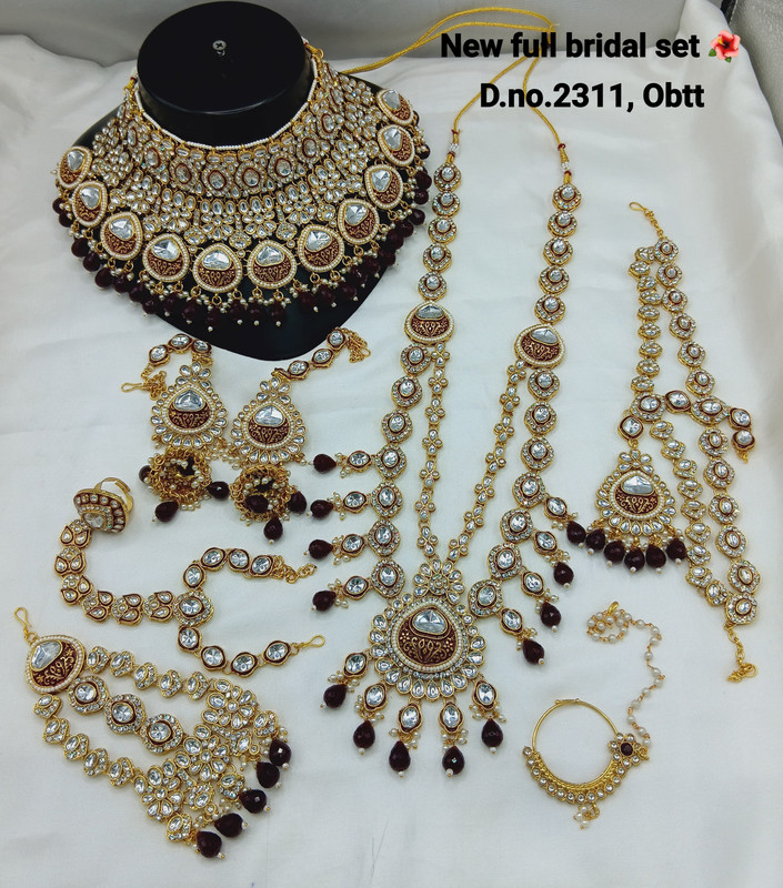 Bridal 2311 Maroon Kundan Choker Necklace Earring Jewellery set for Bride