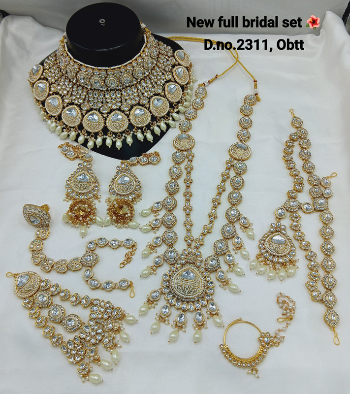 [Bridal 2311 White] Classic Ethnic White Kundan Choker Necklace Earring Jewellery Set For Bride