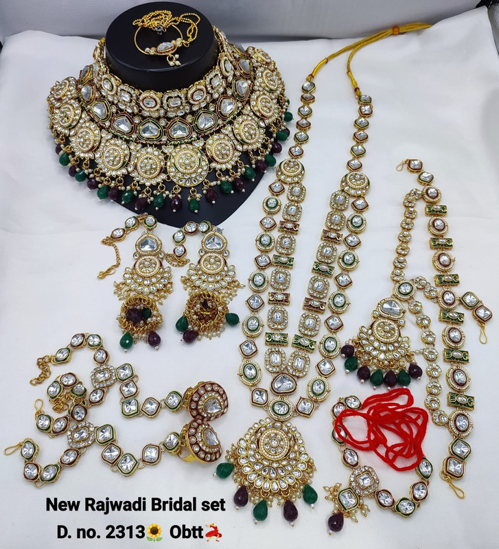 Bridal 2313 Maroon Green Kundan Choker Necklace Earring Jewellery set for Bride