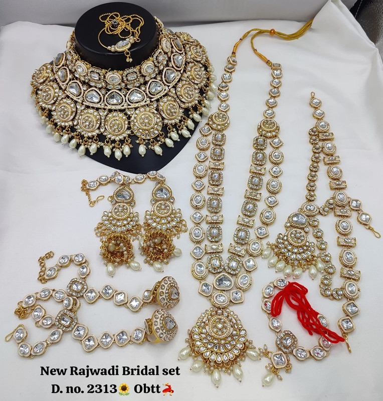 [Bridal 2313 White] Exquisite Ethnic White Kundan Choker Necklace Earring Jewellery Set For Bride