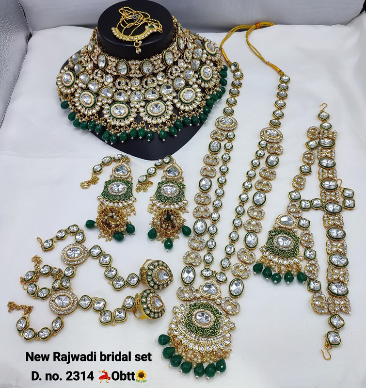 [Bridal 2314 Green] Gorgeous Ethnic Green Kundan Choker Necklace Earring Jewellery Set For Bride