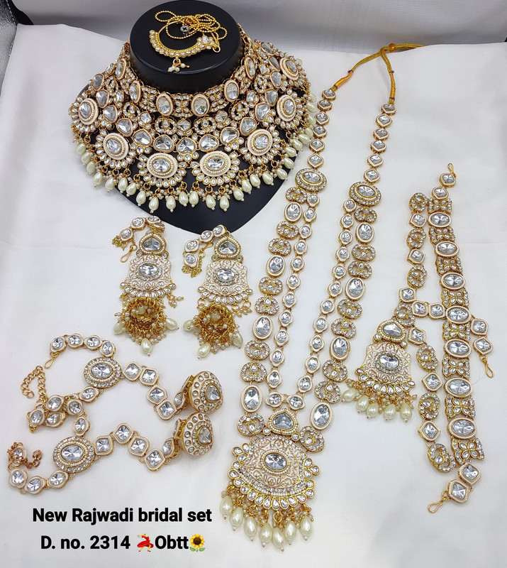 Bridal 2314 White Kundan Choker Necklace Earring Jewellery set for Bride