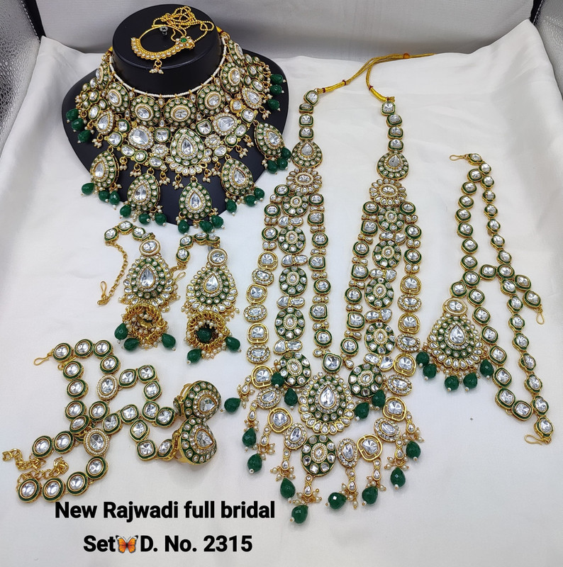 [Bridal 2315 green] Stunning Ethnic Green Kundan Choker Necklace Earring Jewellery Set For Bride