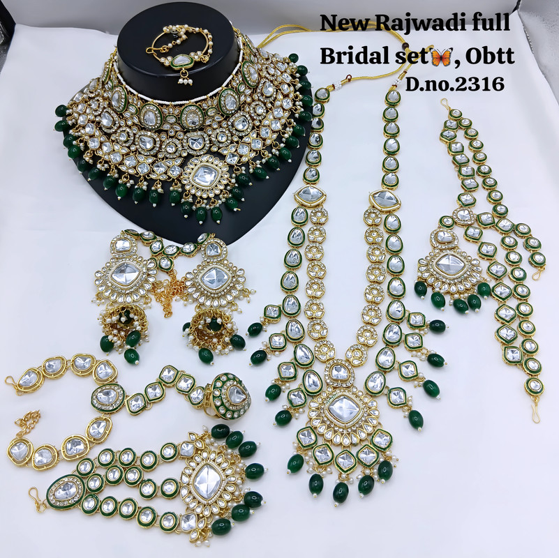 [Bridal 2316 Green] Exclusive Ethnic Green Kundan Choker Necklace Earring Jewellery Set For Bride