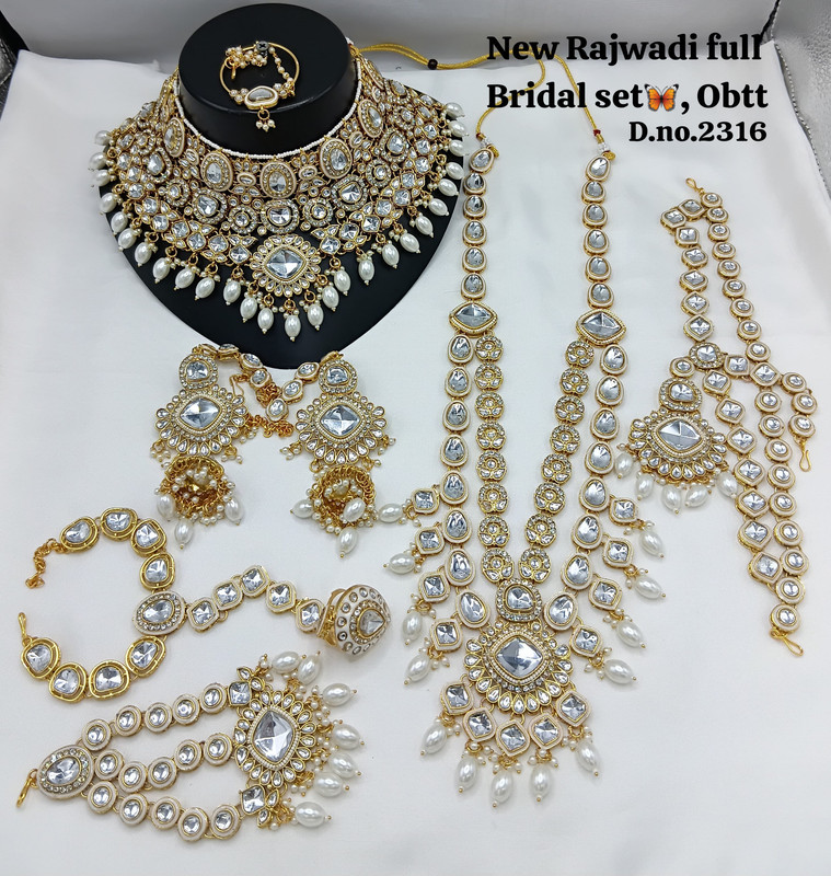 [BRIDAL 2316 WHITE] Luxury Ethnic White Kundan Choker Necklace Earring Jewellery Set For Bride