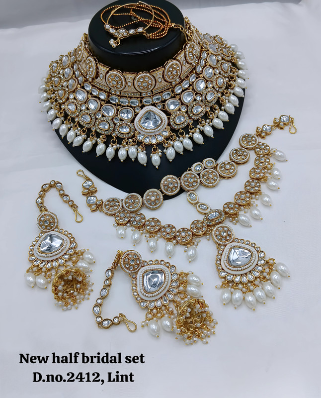 [BRIDAL 2412 WHITE] Artisan Ethnic White Kundan Choker Necklace Earring Jewellery Set For Bride