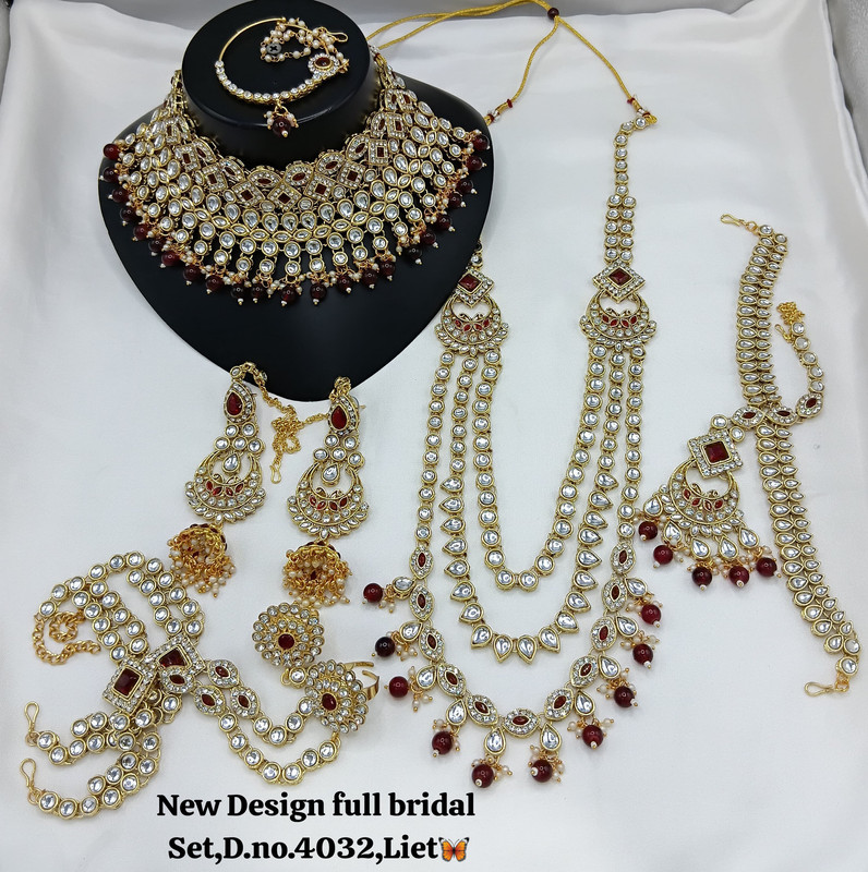 [Bridal 4032 Maroon] Dazzling Ethnic Maroon Kundan Choker Necklace Earring Jewellery Set For Bride
