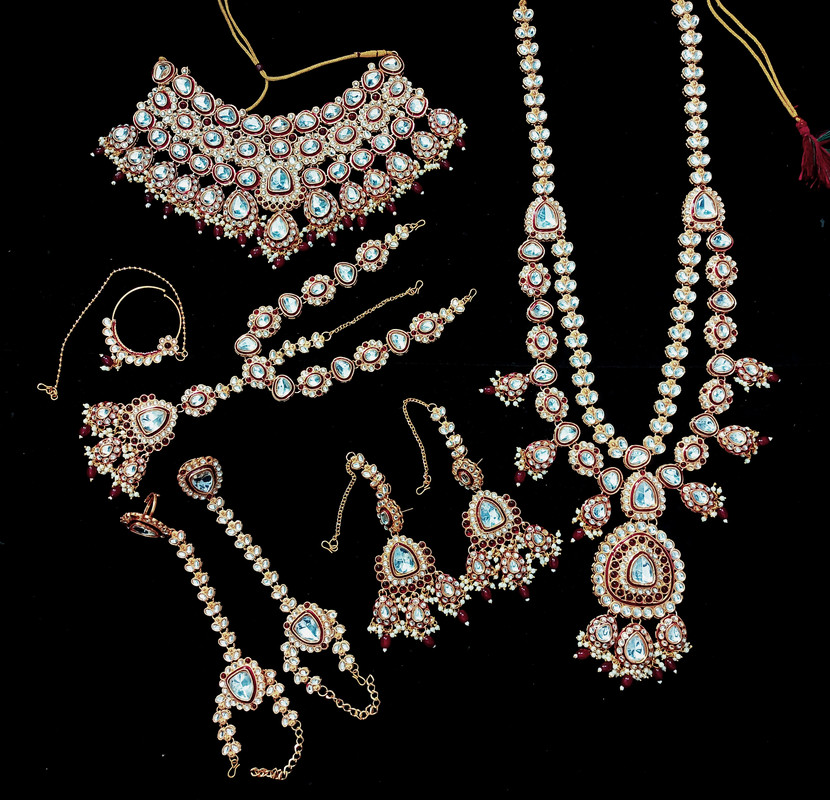 Bridal 53 Maroon Kundan Choker Necklace Earring Jewellery set for Bride