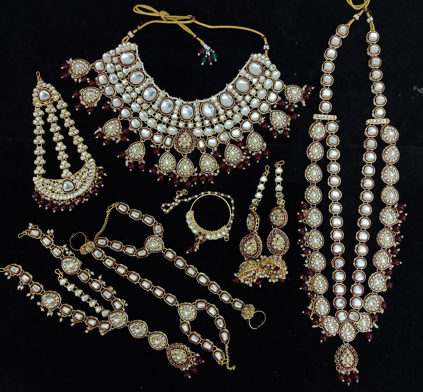[BRIDAL 71 MAROON] Mesmerizing Ethnic Maroon Kundan Choker Necklace Earring Jewellery Set For Bride