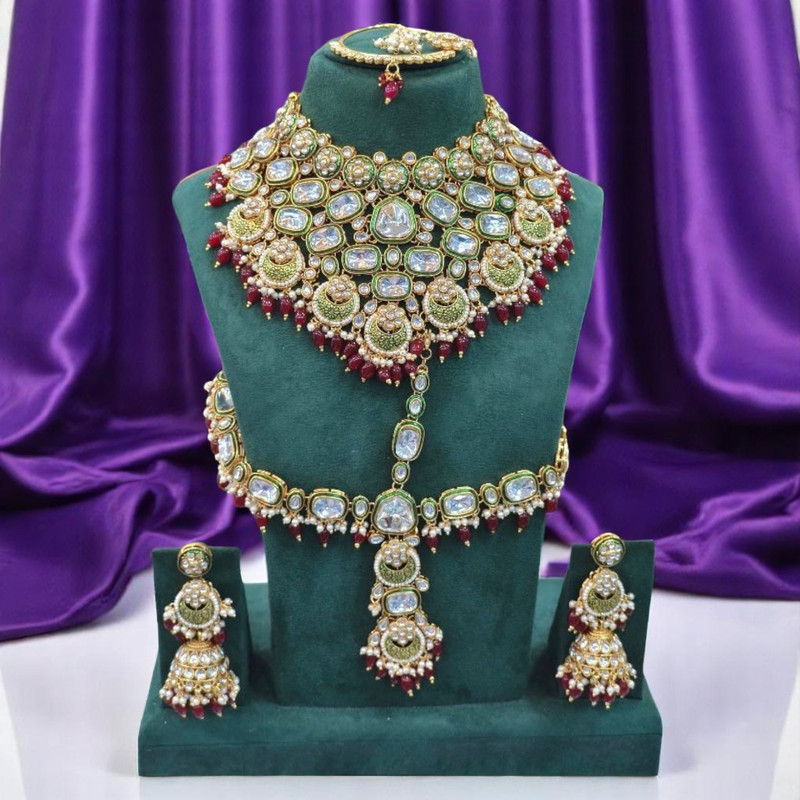 [Bridal 87 Maroon] Vibrant Ethnic Maroon Kundan Choker Necklace Earring Jewellery Set For Bride