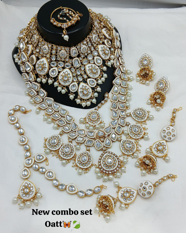 [Bridal 88 White] Desi Contemporary White Kundan Choker Necklace Earring Jewellery Set For Bride