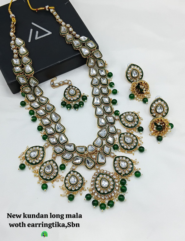 [Bridal 89 Green] Royal Contemporary Green Kundan Choker Necklace Earring Jewellery Set For Bride