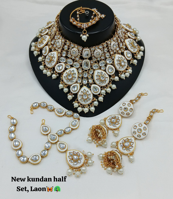 [Bridal 91 White] Exquisite Contemporary White Kundan Choker Necklace Earring Jewellery Set For Bride