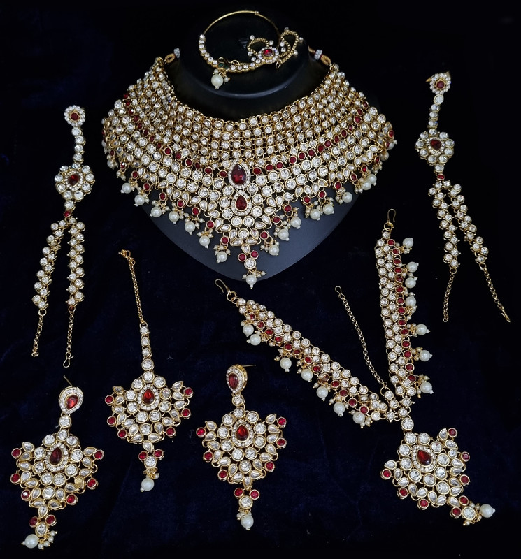 [BRIDAL COMBO 16 Maroon] Premium Contemporary Maroon Kundan Choker Necklace Earring Jewellery Set For Bride