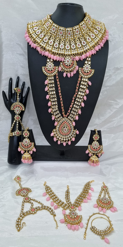 BRIDAL COMBO 17 Baby Pink Kundan Choker Necklace Earring Jewellery set for Bride