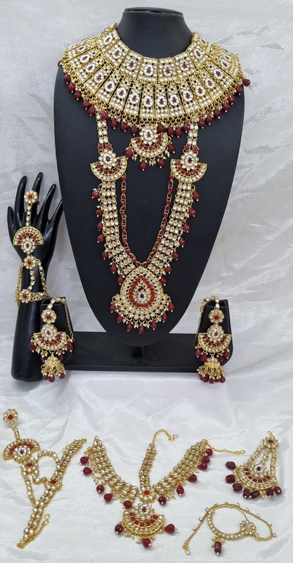 BRIDAL COMBO 17 Maroon Kundan Choker Necklace Earring Jewellery set for Bride