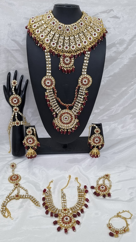 BRIDAL COMBO 18 Maroon Kundan Choker Necklace Earring Jewellery set for Bride