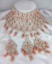 BRIDAL COMBO 24 peach Kundan Choker Necklace Earring Jewellery set for Bride