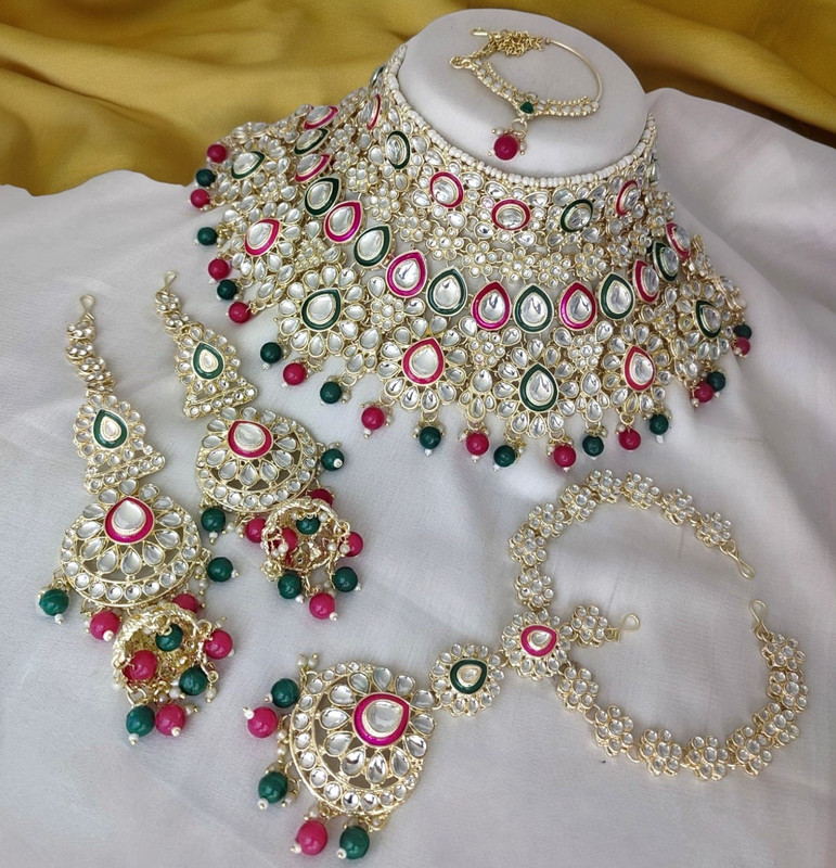 Bridal Combo 42 rani green Kundan Choker Necklace Earring Jewellery set for Bride