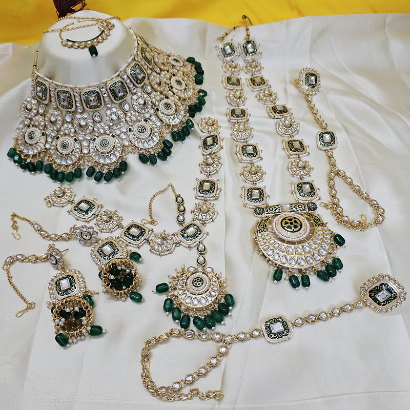 BRIDAL COMBO 55 GREEN Kundan Choker Necklace Earring Jewellery set for Bride