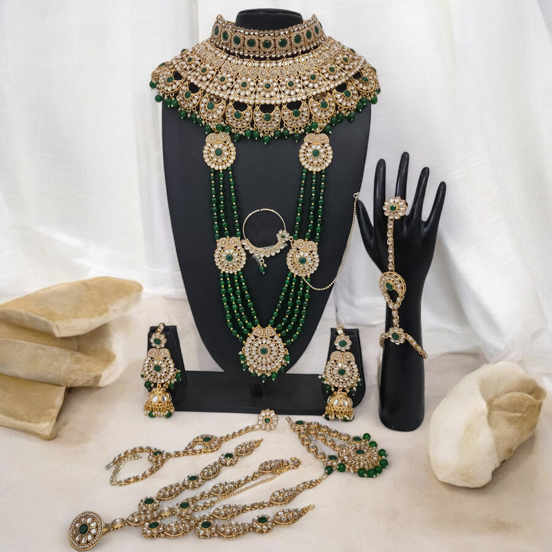 BRIDAL COMBO 59 GREEN Kundan Choker Necklace Earring Jewellery set for Bride