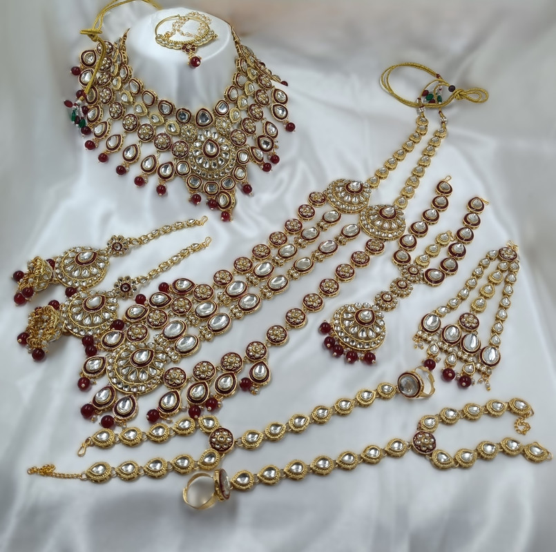 [BRIDAL COMBO 65 RUBY MAROON] Glamorous Statement Ruby Maroon Kundan Choker Necklace Earring Jewellery Set For Bride