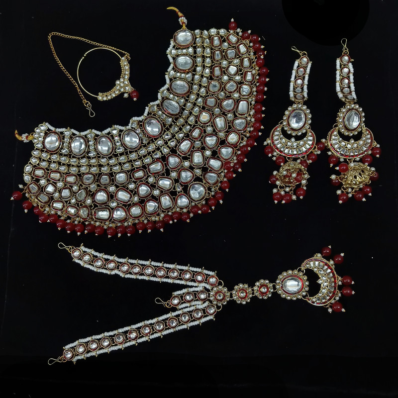 BRIDAL COMBO 86 MAROON Kundan Choker Necklace Earring Jewellery set for Bride