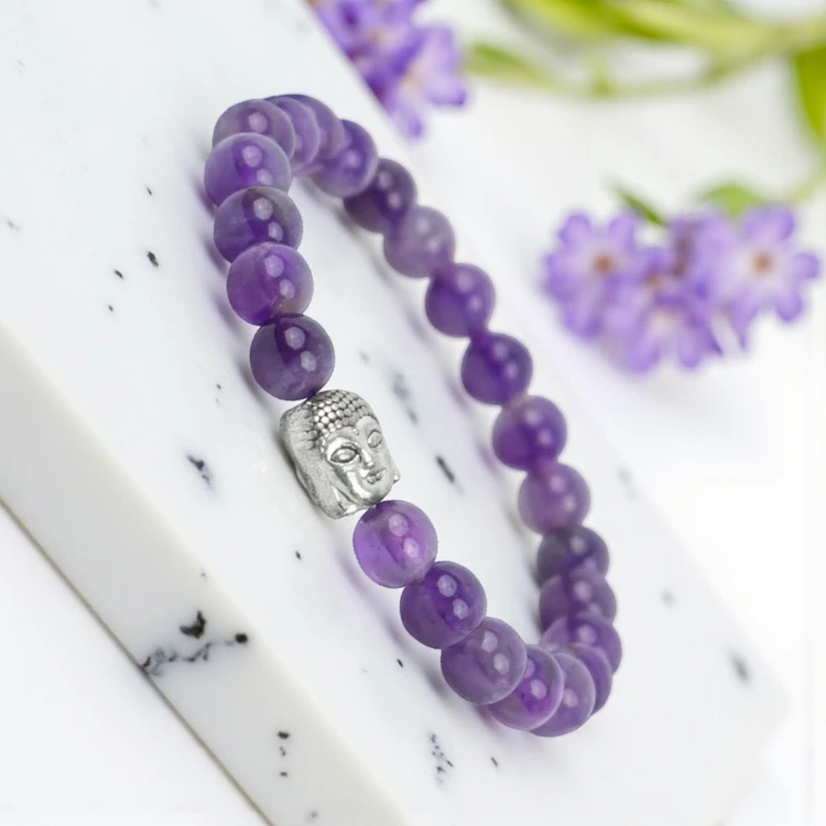 Amethyst Bracelet for Men with Buddha (23 Beads) 