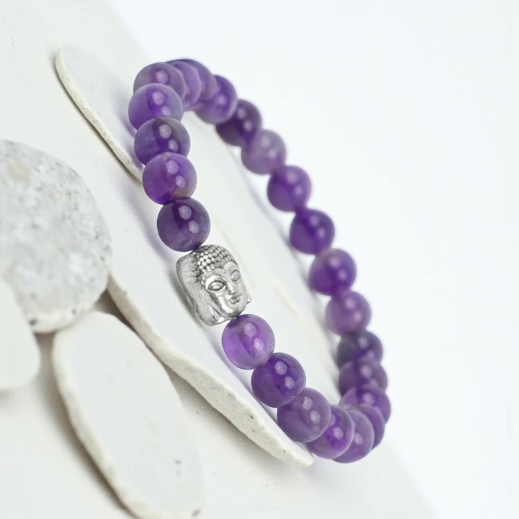 Amethyst Bracelet for Women with Buddha (20 Beads) 