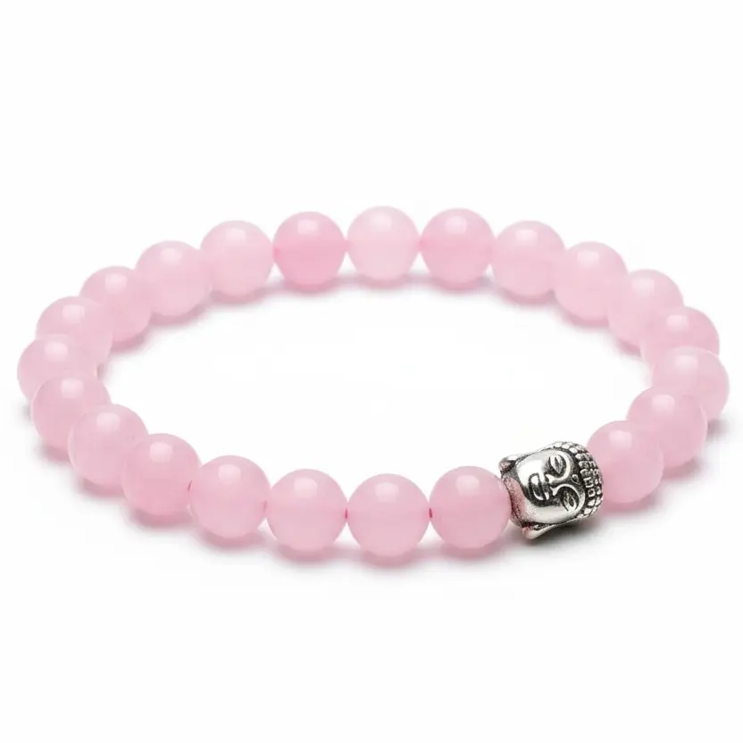 [Rose Quartz Bracelet with Buddha for Men (23 Beads)] Rose Quartz Bracelet with Buddha for Men (23 Beads)