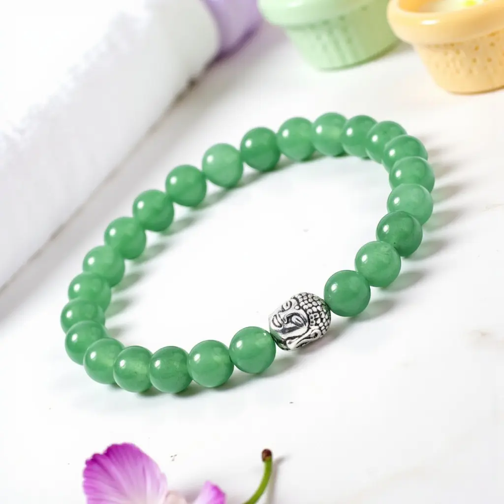 [Green Aventurine Buddha Bracelet for Women (20 Beads)] Green Aventurine Buddha Bracelet for Women (20 Beads)
