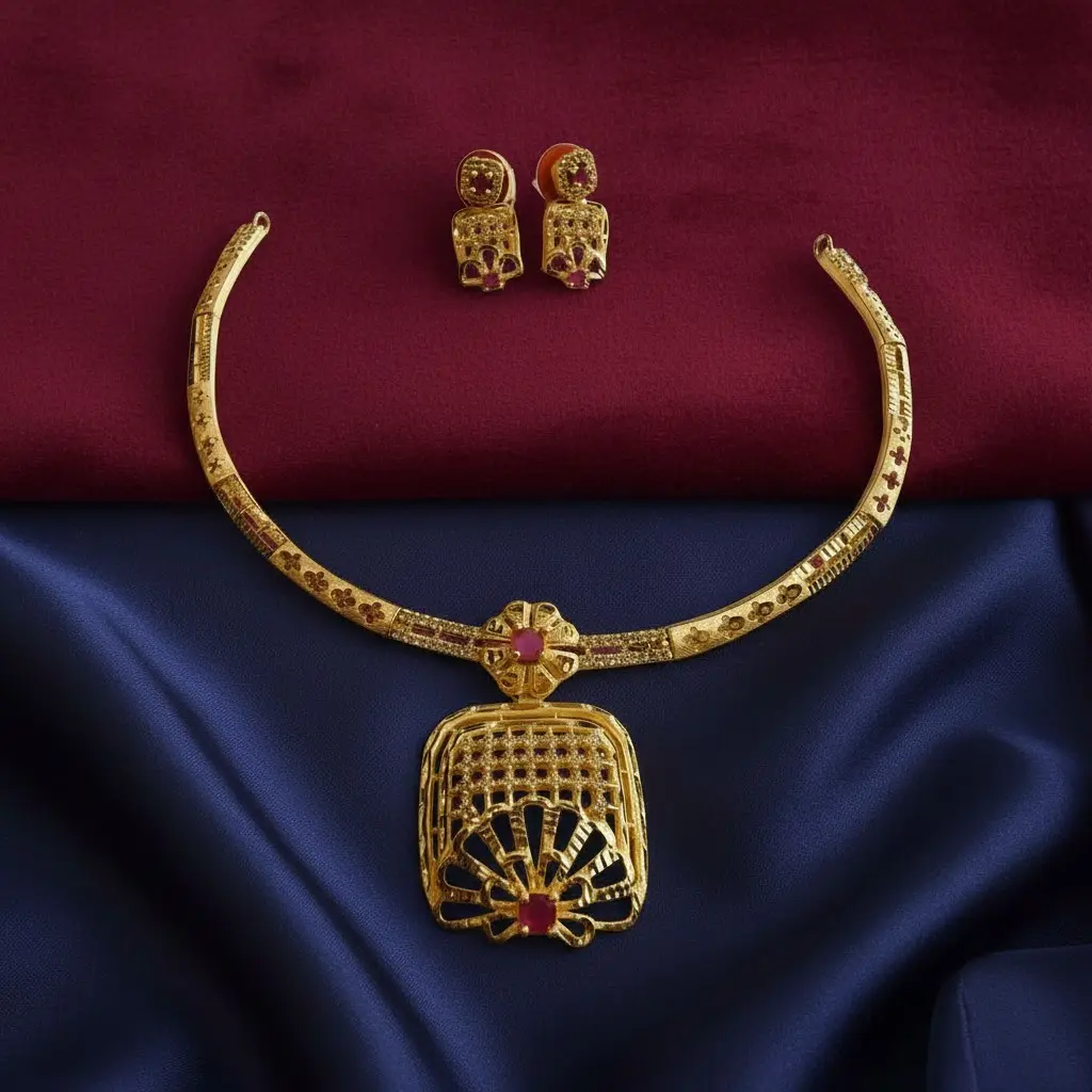 SPG1 1Gm Gold Brass Choker Necklace set for Women