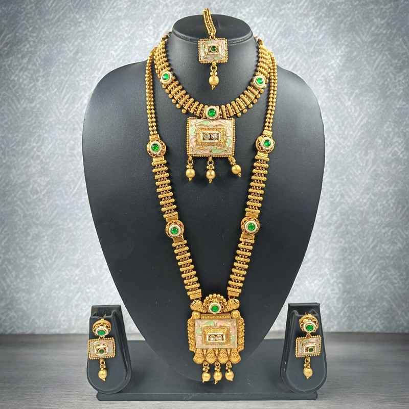 [CDS13 GREEN] Flawless Statement Cds13 Green Copper Matte Finish Necklace & Earrings Jewellery Set For Women