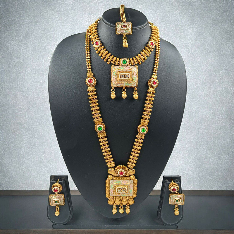 [CDS13 MULTI] Pristine Statement Cds13 Multi Copper Matte Finish Necklace & Earrings Jewellery Set For Women