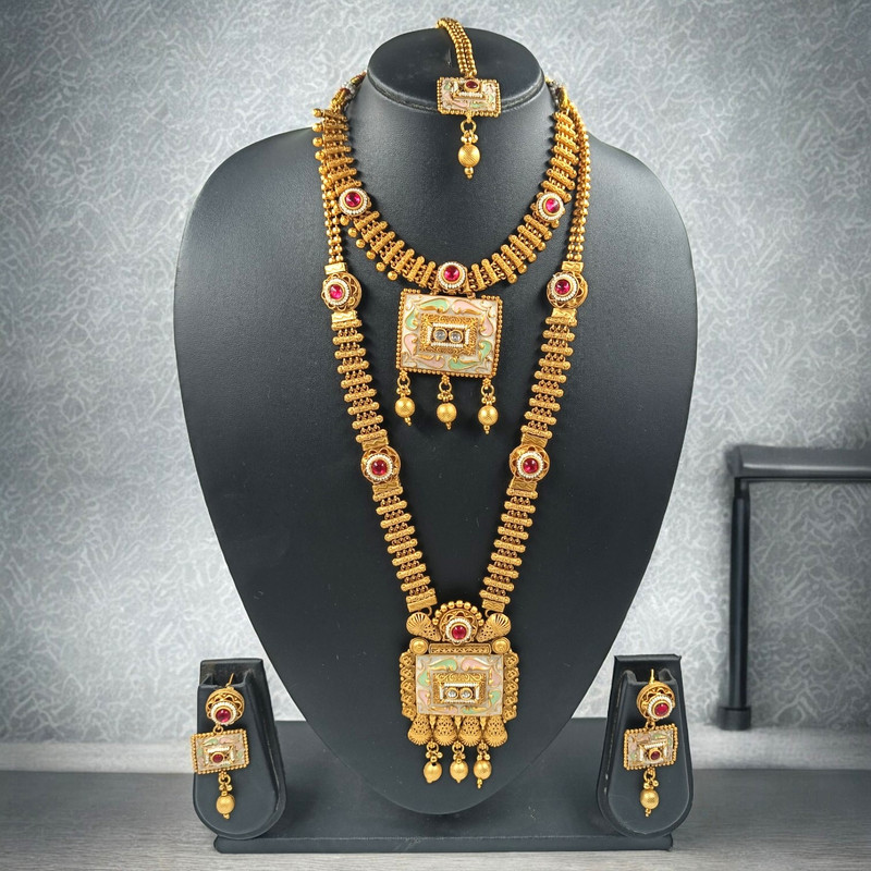 [CDS13 RED] Ornate Statement Cds13 Red Copper Matte Finish Necklace & Earrings Jewellery Set For Women