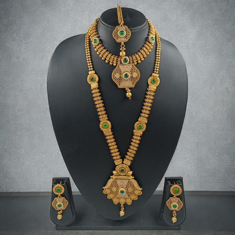 [CDS14 GREEN] Resplendent Statement Cds14 Green Copper Matte Finish Necklace & Earrings Jewellery Set For Women
