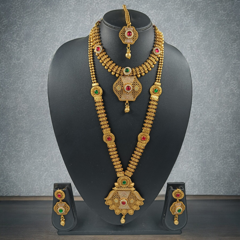 [CDS14 MULTI] Lustrous Statement Cds14 Multi Copper Matte Finish Necklace & Earrings Jewellery Set For Women