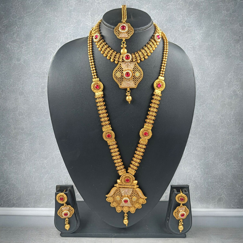 [CDS14 RED] Vibrant Statement Cds14 Red Copper Matte Finish Necklace & Earrings Jewellery Set For Women