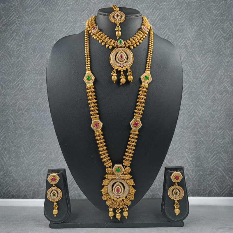 [CDS15 MULTI] Traditional Evening Cds15 Multi Copper Matte Finish Necklace & Earrings Jewellery Set For Women