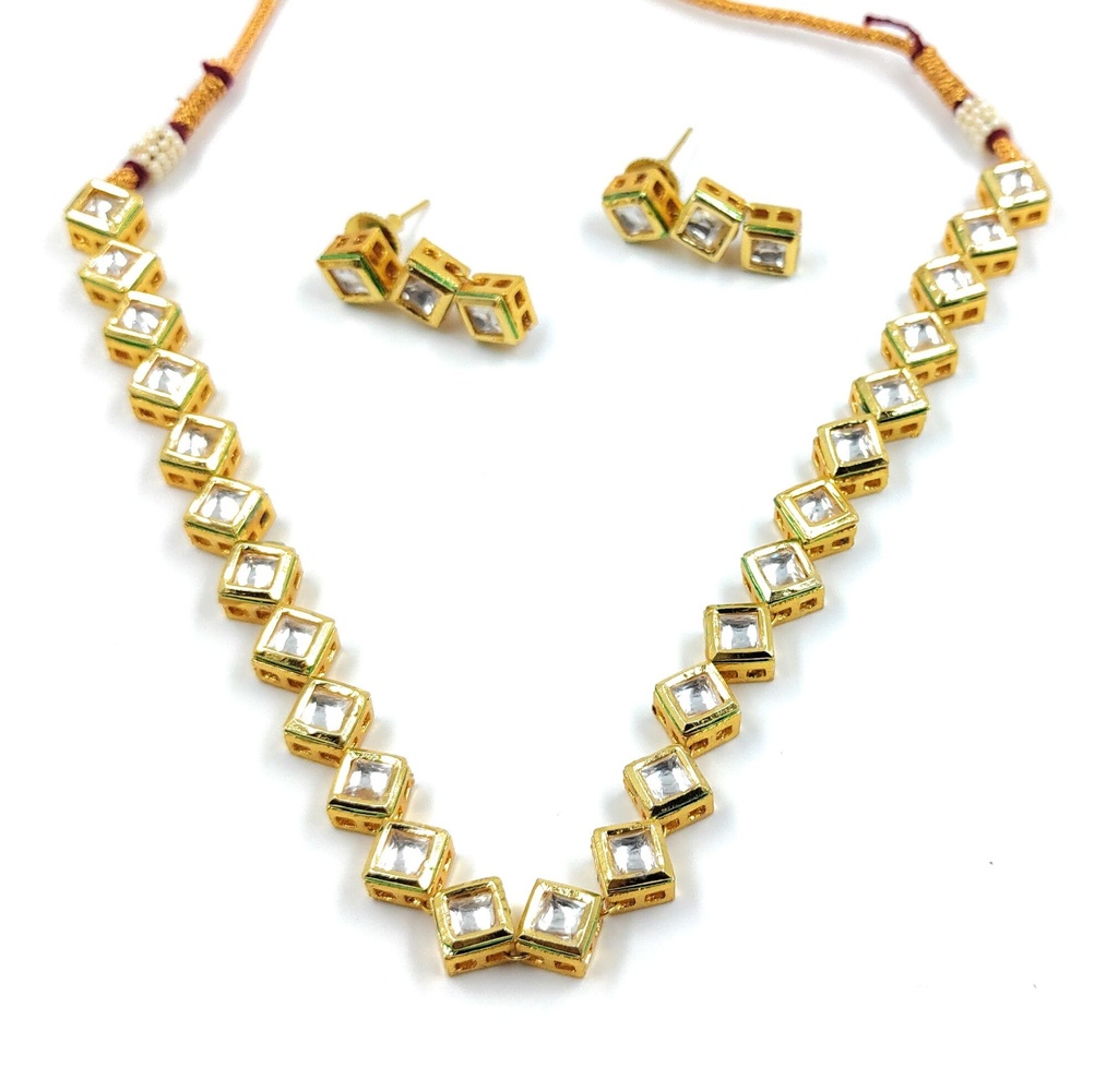 [K1 SQUARE] Majestic Designer Single Line Kundan Set With Back Meenawork