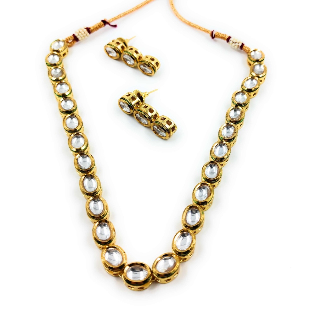 [K1 OVAL] Divine Designer Single Line Kundan Set With Back Meenawork