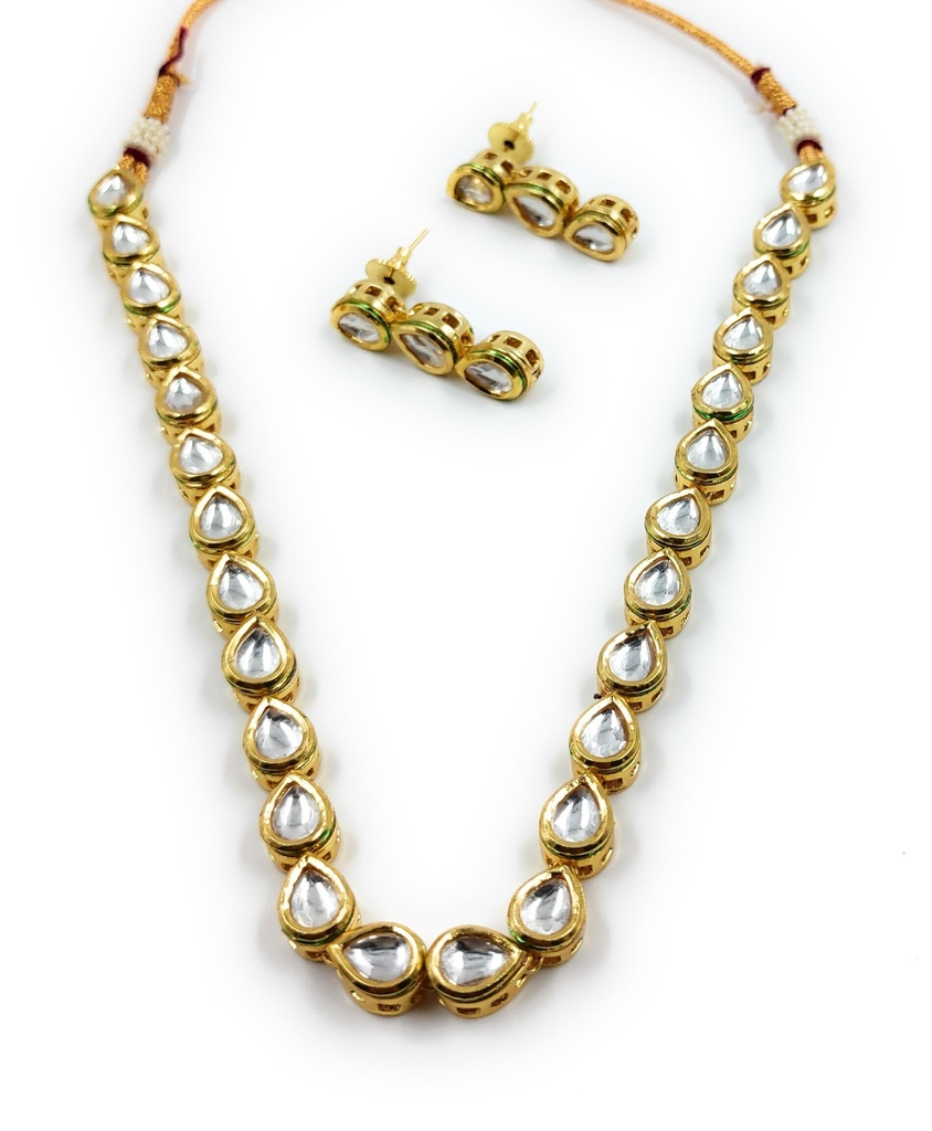 [K1 LEAF] Artisan Designer Single Line Kundan Set With Back Meenawork