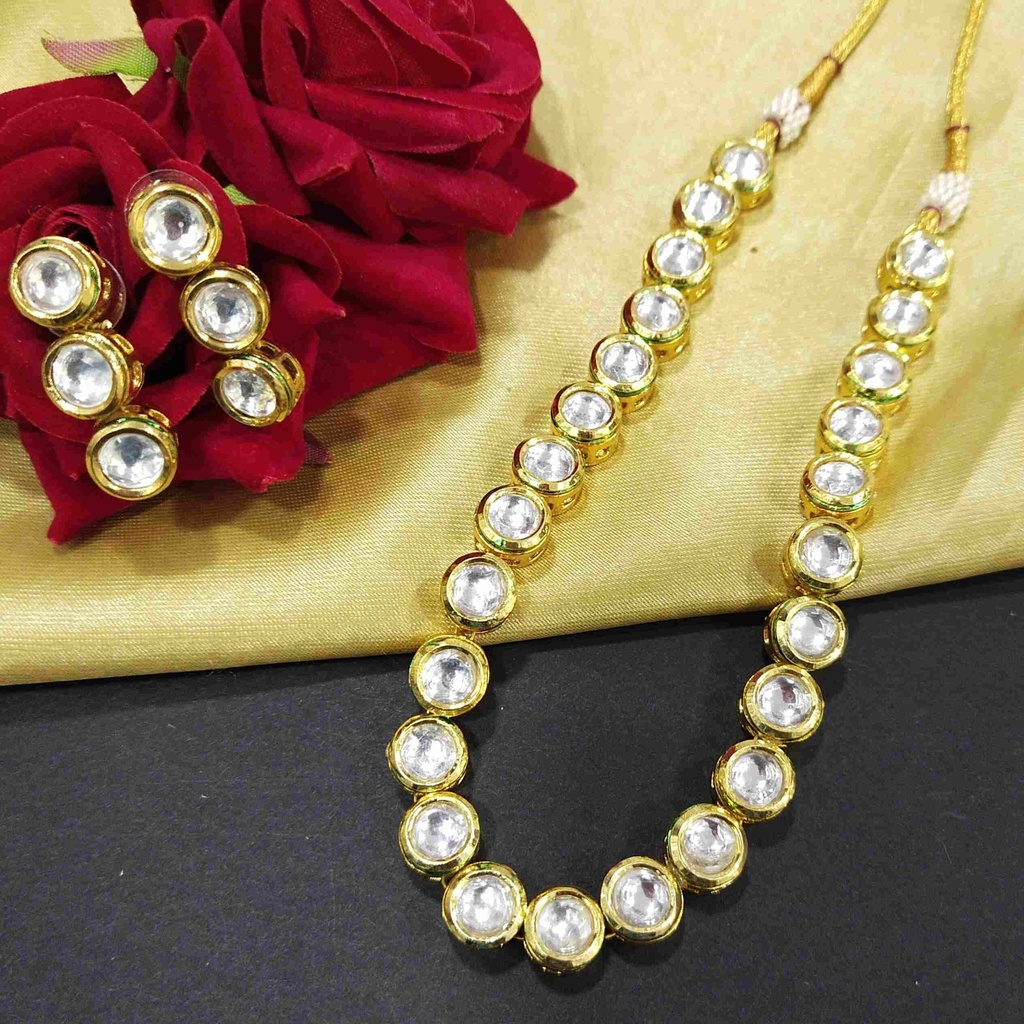 [K1 ROUND] Regal Designer Single Line Kundan Set With Back Meenawork