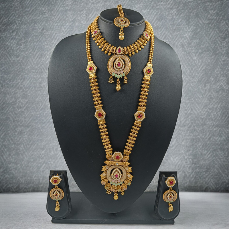 [CDS15 RED] Chic Evening Cds15 Red Copper Matte Finish Necklace & Earrings Jewellery Set For Women