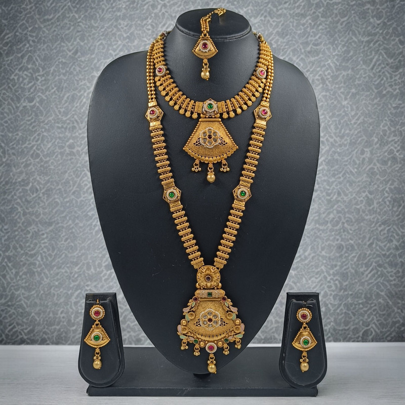 [CDS16 MULTI] Desi Evening Cds16 Multi Copper Matte Finish Necklace & Earrings Jewellery Set For Women