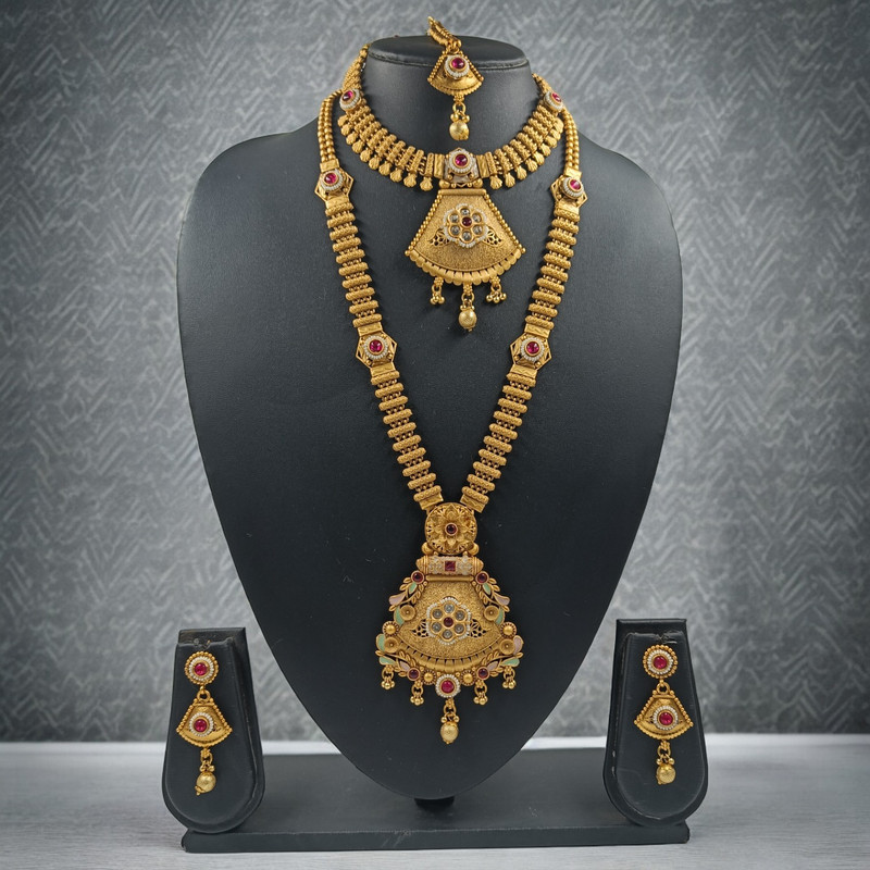 [CDS16 RED] Royal Evening Cds16 Red Copper Matte Finish Necklace & Earrings Jewellery Set For Women