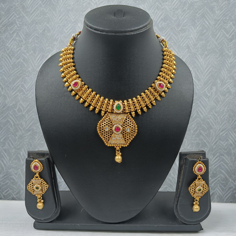 [NS670] Gorgeous Boutique Ns670 Copper Choker Necklace Earring Jewellery Set In Matte Finish