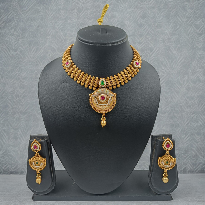 [NS671] Beautiful Boutique Ns671 Copper Choker Necklace Earring Jewellery Set In Matte Finish